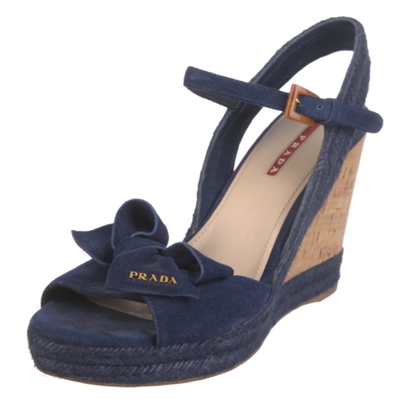 Prada Sport Jute & Blue Suede Platform Espadrilles - Picture 3 of 10